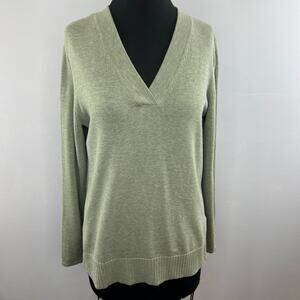 Adyson Parker Green Long Sleeve V-Neck Side Split Ribbed Pullover Knit Sweater M